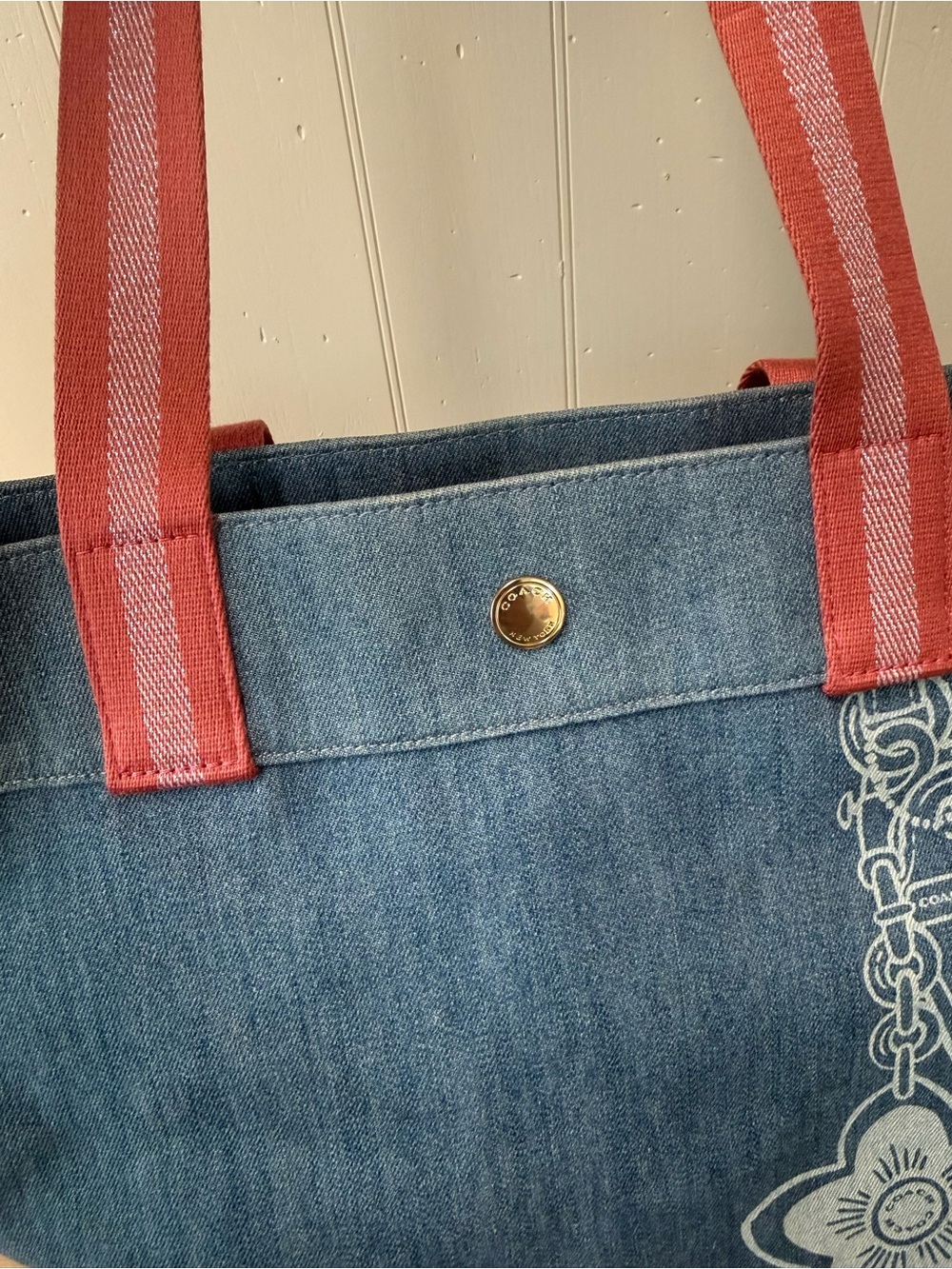 Coach Denim Tote Blue Pink Graphic Flower Y2K Shoulder Bag c8292 - Picture 5 of 9